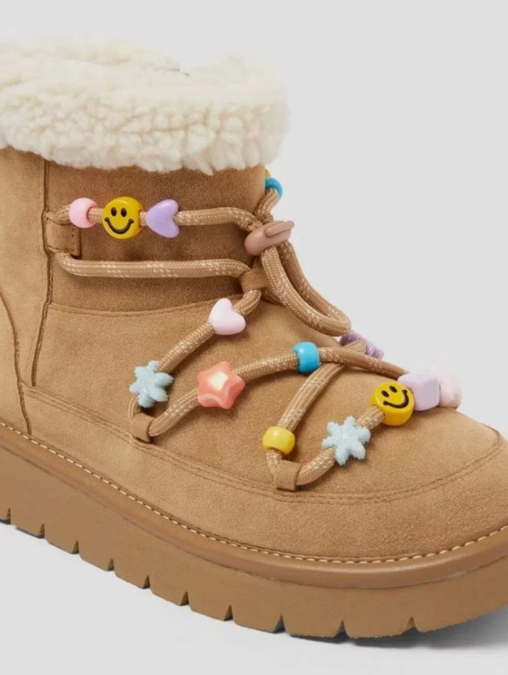 art class Tan Kids Winter Boots with Colorful Bead Accents